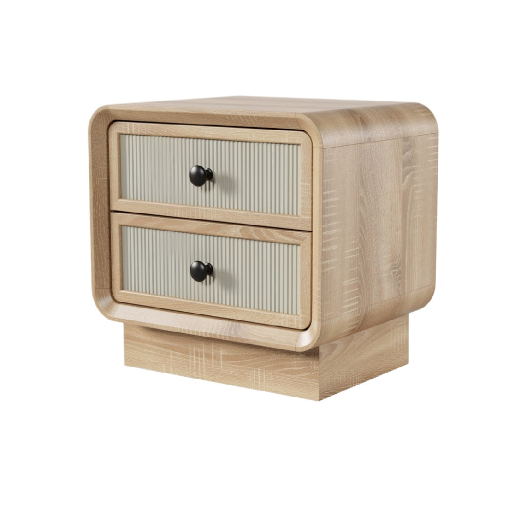 Modern Wooden Nightstand with Two Textured Drawers